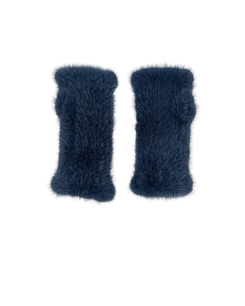 The Short Mink Knitted Fingerless Fur Gloves - Image 9