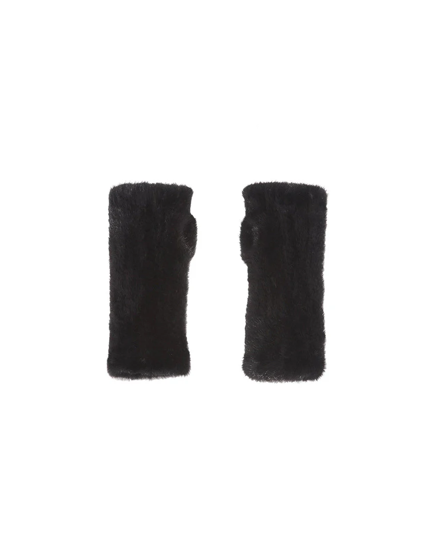 The Short Mink Knitted Fingerless Fur Gloves - Image 5