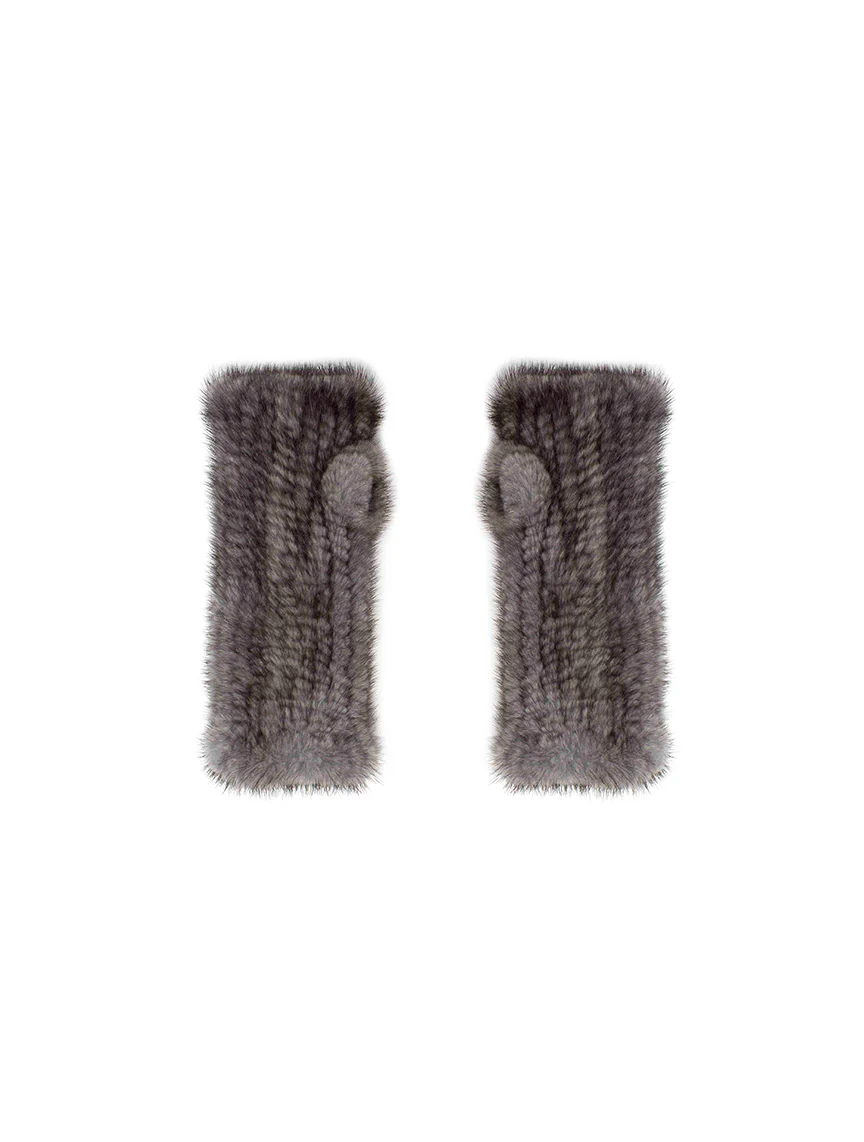 The Short Mink Knitted Fingerless Fur Gloves - Image 4
